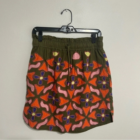 Anthropologie Green Mini Skirt with Orange and Pink Accents - Picture 3 of 6